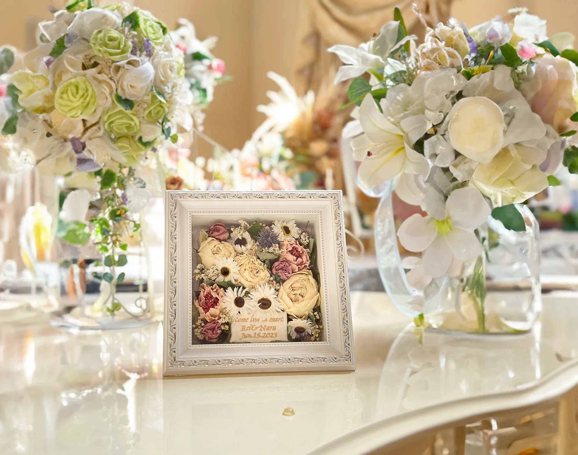 結婚式に使用したブライダルブーケや記念日などにもらった花束をドライフラワーにする ウェディングブーケ・アフターブーケの専門店夜猫フラワー